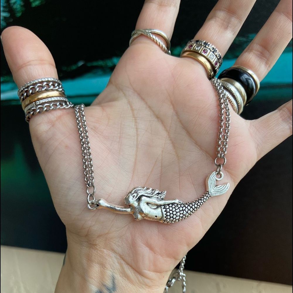 Stainless steel Double chain mermaid charm choker necklace - Picture 9 of 10